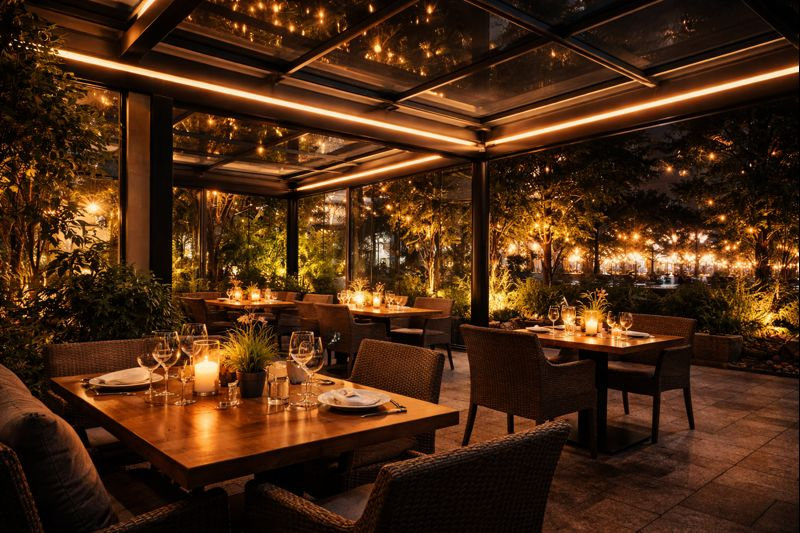 Проект 4. Казань — веранда ресторана с подсветкой и москитными экранами