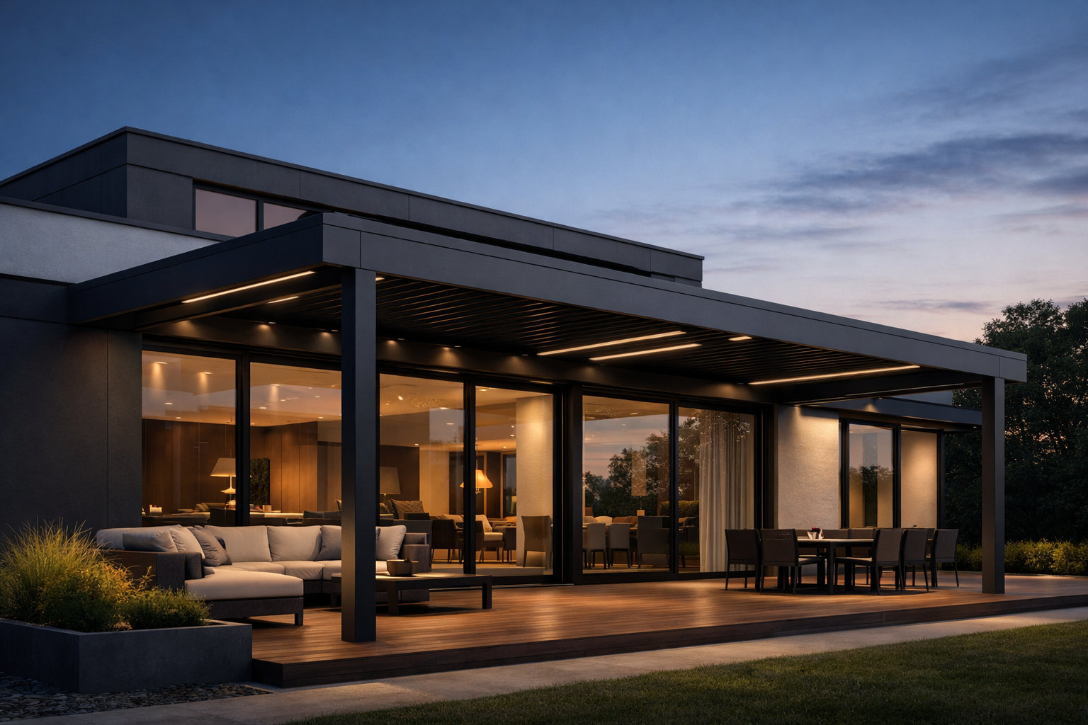Алюминиевая пергола как продолжение архитектуры дома